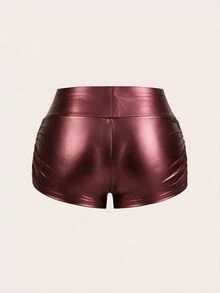 SHEIN EZwear 女款素色百褶休閒百搭基礎短褲 - 紅色 - 查看 2