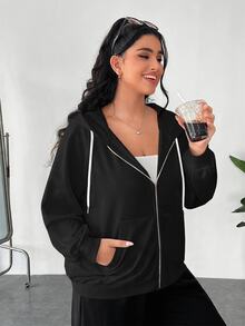 Solflare Autumn/Winter Casual Plus Size Women's Zip-Up Sweatshirt With Drawstring - Multicolor - View 4