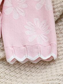 SHEIN Baby Outfit Set Pink Floral Baby Sweater Set Round Neck Long Sleeve Knit Top And Pants - Baby Pink - View 4
