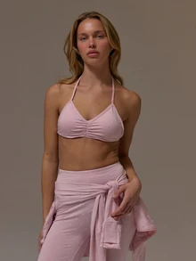 Musera Sport Áo bra thể thao phối đồ họa chấm bi nhún cổ yếm dễ thương nữ tính cho mùa thu đông, tập gym, đi chơi, phong cách thanh mảnh Ice - Hồng - Xem 1