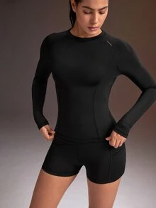 Powerista Women's Long Sleeve Top And Shorts Casual Daily Sports Set - Black - View 7