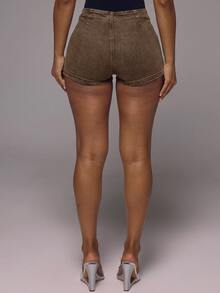 MUSERA Mid Wash Denim Lace Tie Up Mini Shorts Spring Summer Holiday Vacation Festival Cool Girl Party Casual Y2k Rave Ibiza - Khaki - View 4