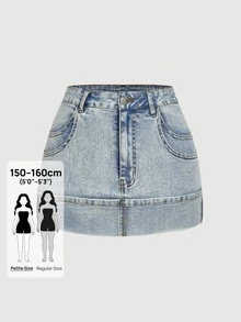 Rivivi Petite Women's Fashion Street Button Pocket Denim Mini Skirt - Blue - View 1