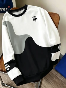 SHEIN 青少年男孩字母圖案拼色休閒日常長袖運動衫 - 彩色 - 查看 2