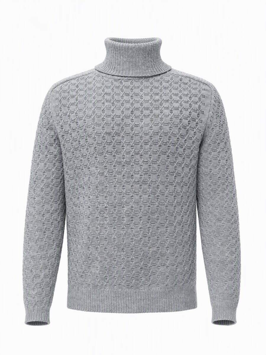 Manfinity CasualKnits 男士純色高領長袖休閒百搭毛衣 - 彩色 - 查看 1