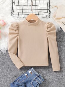Emery Rose Kids Emery Rose Kids 女童修身復古羊腿袖小立領T恤，運動風，適合秋冬休閒日常穿著與上學穿搭，酷街頭風，萬聖節，Y2K女孩，休閒可愛，姐妹裝，母女套裝，黑色 - 杏色 - 查看 6