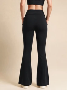 WanderVale Women's Outdoor High Waist Zipper Pocket Sports Long Pants - Black - View 5