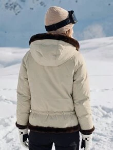 WanderVale قبعة شتوية بتصميم ألوان متباينة ومعطف مبطن بخصر مشدود - لون مشمشي - مشاهدة 2