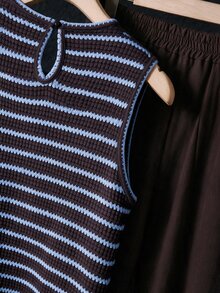 Rusticease Women's Striped Crew Neck Top And Pants Casual Daily 2 Pieces Set - Blue - View 5