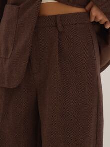 MUSEYN Celana Panjang Cokelat Model Potongan Rapi, Tenun, Pinggang Tinggi, Serbaguna, Kasual Sehari-hari, Musim Gugur Terbaru - Coffee Brown - View 5