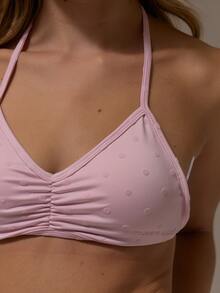 Musera Sport Áo bra thể thao phối đồ họa chấm bi nhún cổ yếm dễ thương nữ tính cho mùa thu đông, tập gym, đi chơi, phong cách thanh mảnh Ice - Hồng - Xem 5