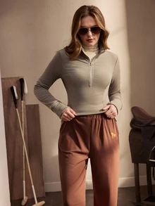 Nima Coro Fashionable Women's Slim Fit Half-Zip Sports Top, Autumn/Winter - Mocha Brown - View 5