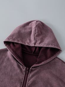 SHEIN 青少年男孩純色落肩長袖拉鍊休閒運動衫 - 酒紅色 - 查看 3