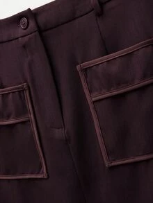 Nöista Misi Skirt Contrast Piping And Front Slit Opening - Burgundy - View 10