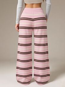 SHEIN Tall Casual Navy Striped Sweater And Pants Set For Tall Women - Pink - View 2