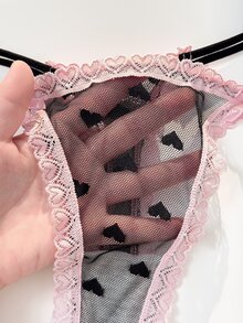 PetitDoll طقم ملابس داخلية ثونغ دانتيل بألوان متباينة رومانسية وحلوة من 3 قطع - متعدد الألوان - مشاهدة 6
