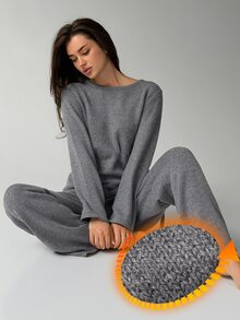 Livesso Women's Solid Color Long Sleeve Top And Pants Casual Daily Loungewear Set - Grey - View 5