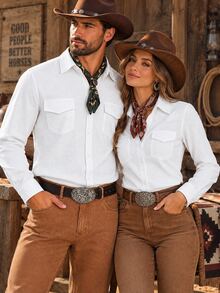 DREXORIN Men's Solid Color Long Sleeve Utility Pocket Casual Shirt - White - View 8