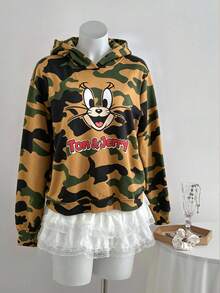 TOM & JERRY X SHEIN SHEIN EZwear 大尺碼女款字母卡通圖案休閒日常衛衣 秋季 - 彩色 - 查看 6