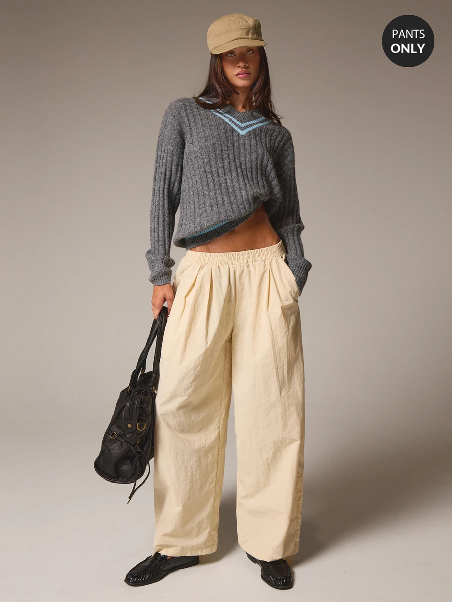 Athîral Women's Casual Loose Elastic Waist Wide Leg Long Pants, Daily All-Season Wear - Khaki - View 1