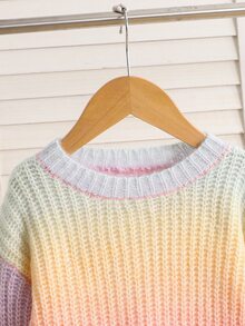 SHEIN 少女款針織漸層圓領喇叭袖寬鬆休閒毛衣 秋冬款 - 彩色 - 查看 4