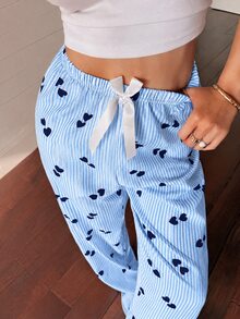 Napfluff Women's Striped Heart Print Bow Decor Waist Pajama Pants - Blue - View 5