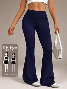 SHEIN Tall Women's Solid Color Slim Fit Versatile Daily Wear Flare Pants - Navy Blue - View 5