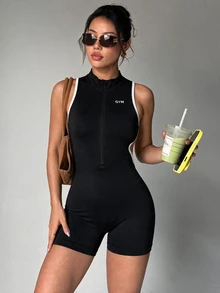 Slayform Slayform Women's Colorblock Backless Casual Daily Wear Sports Jumpsuit - Black - View 3