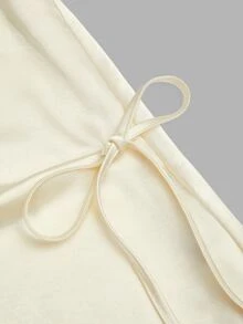 Sweetra Plus Size Early Autumn Satin Tie Bow Decor Mini A-Line Skirt - Apricot - View 7