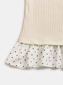 GlowEve CURVE Autumn/Winter Plus Size 2 In 1 Polka Dot Patchwork Ribbed Commute Casual French Elegant Multi-Occasion Plus Size Shirt - Apricot - View 4