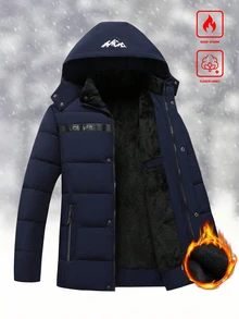 Manfinity Homme Men's Zipper Casual Versatile Winter Cotton Padded Hooded Jacket - Navy Blue - View 2