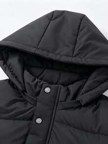Manfinity Homme Men's Button & Zipper Pocket Long Sleeve Hooded Padded Coat, Halloween Gift - Black - View 4