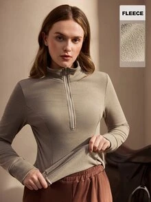 Nima Coro Fashionable Women's Slim Fit Half-Zip Sports Top, Autumn/Winter - Mocha Brown - View 3