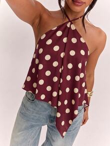 SHEIN BAE Women's Polka Dot Asymmetric Hem Fashion Halter Tank Top - Burgundy - View 3