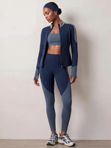 Zivah Women's Colorblock Zipper Long Sleeve Top And Leggings Casual Daily Sports Set - Multicolor - View 2
