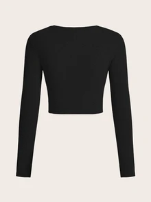 SHEIN EZwear 女款純色圓領長袖休閒百搭T恤（2件組） - 彩色 - 查看 3