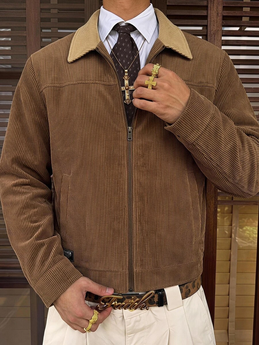SWAVVY Men's Long Sleeve Zip-Up Casual Versatile Jacket - Brown - View 1