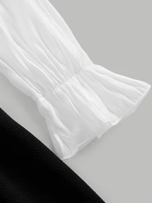 SHEIN 青少年女孩秋冬休閒優雅拼接襯衫長洋裝，適合日常優雅穿著、派對、度假 - 黑與白 - 查看 6