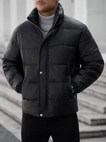 Manfinity CasualCool Men's Long-Sleeve PU Leather Thickened Jacket, Warm Winter Casual Commuting Street Style - Black - View 4