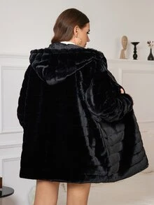 Reflora Áo khoác hoodie lông xù thời trang tay dài có khóa kéo size lớn - màu đen - Xem 2