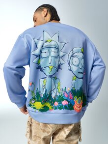 Rick and Morty X SHEIN Men's Cartoon Print Long Sleeve Casual Pullover Sweatshirt - Blue - View 1