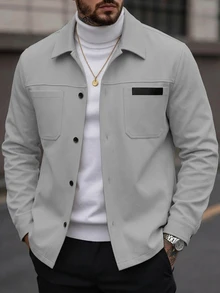 Manfinity Homme Men's Solid Color Casual Outdoor Slim Fit Jacket - Light Grey - View 4