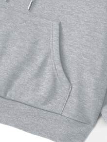 SHEIN EZwear Casual Loose Thick Women's Light Gray Floral Fleece Sweatshirt With Pockets And Drawstring, Suitable For Autumn/Winter - Light Grey - View 5