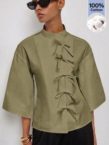 Maija Women's Solid Color Casual Versatile Daily Wear Shirt - Army Green - View 4