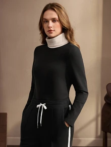 Nima Coro Women's High Neck 2 In 1 Long Sleeve Casual Top - Black - View 4