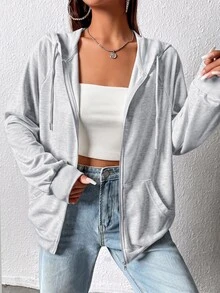 SHEIN EZwear 大尺碼休閒淺灰色連帽衛衣，秋冬款 - 淺灰色 - 查看 5