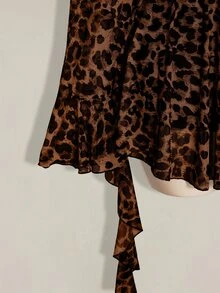 SHEIN ICON Women's Plus Size Leopard Print Ruffle Hem Dress - Brown - View 4