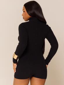 MUSERA Brown Cable Knit Long Sleeve Jumpsuit Autumn Winter Knitwear Fall Everyday Office - Black - View 4