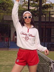 SHEIN Women's Letter Print Long Sleeve Top And Shorts Casual Daily Sports 2 Pieces Set - Red and White - View 5