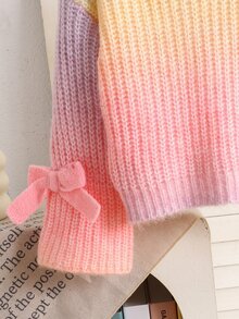 SHEIN 少女款針織漸層圓領喇叭袖寬鬆休閒毛衣 秋冬款 - 彩色 - 查看 7